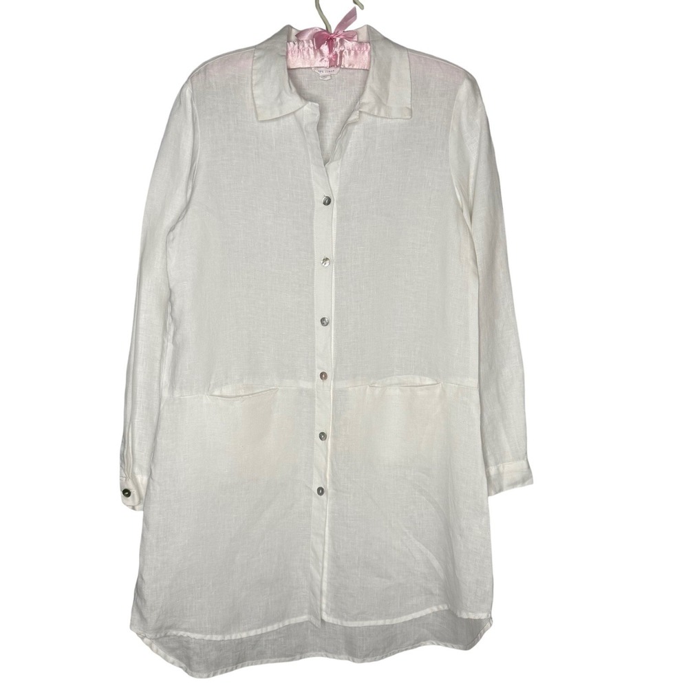 Sigrid Olsen White 100% Linen Button-Down Shirt Coverup Tunic Top Minimalist